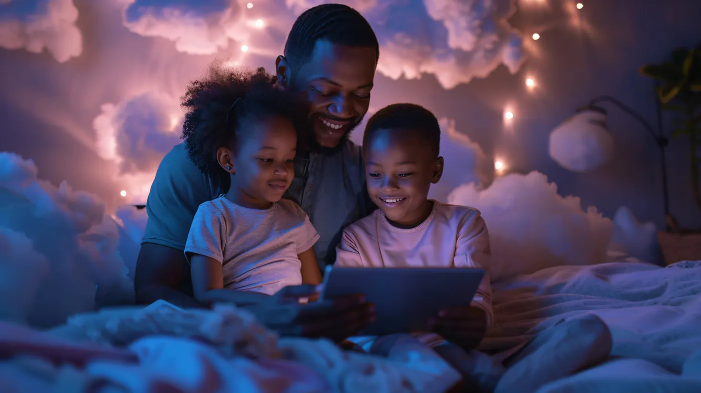 A family using connected devices at home